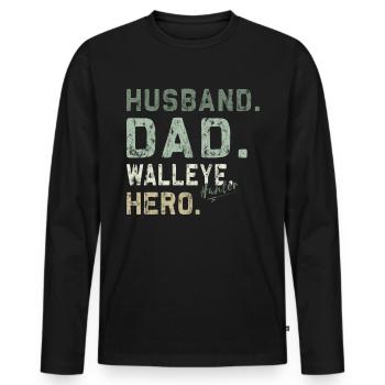 Pêche au Walley - Papa chasseur de doré jaune - T-shirt manches longues Premium bio Homme - noir - Devant - Nico (187cm)