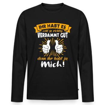 Tu l’as bien tu m’as - T-shirt manches longues Premium bio Homme - noir - Devant - Nico (187cm)