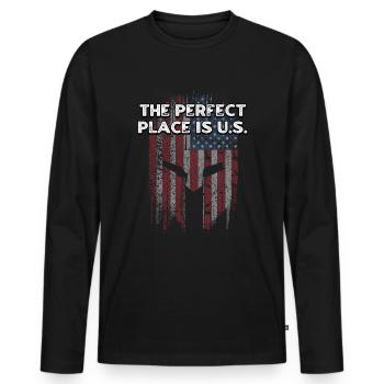 L’endroit idéal est l’indépendance des États-Unis le 4 juillet - T-shirt manches longues Premium bio Homme - noir - Devant - Nico (187cm)