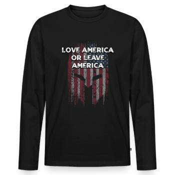 Aimer l’Amérique ou quitter l’Amérique fier patriotique - T-shirt manches longues Premium bio Homme - noir - Devant - Nico (187cm)
