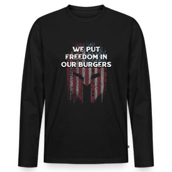 We Put Freedom in Our Burgers Proud American - Men's Premium Organic Long Sleeve Shirt - black - Front - Nico (187cm)