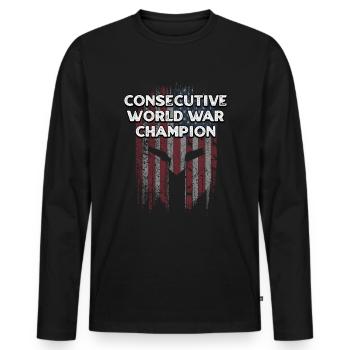 Consecutive World War Champion Funny Patriotic - Men's Premium Organic Long Sleeve Shirt - black - Front - Nico (187cm)