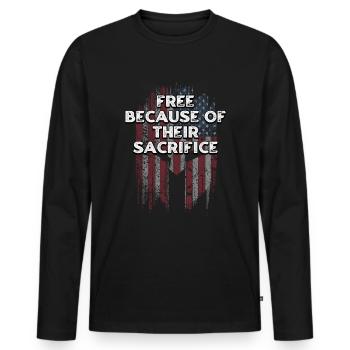 Free Because of Their Sacrifice Proud Patriotic - Men's Premium Organic Long Sleeve Shirt - black - Front - Nico (187cm)