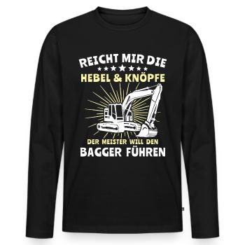 Baggerfahrer Bagger Fahren - Männer Premium Bio Langarmshirt - Schwarz - Vorne - Nico (187cm)