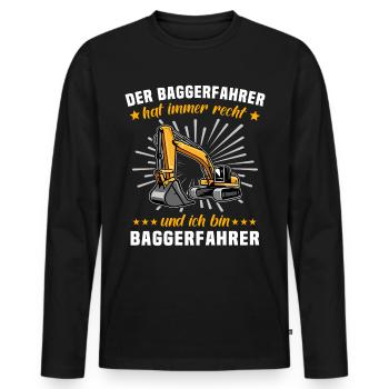 Baggerfahrer Bagger Fahren - Männer Premium Bio Langarmshirt - Schwarz - Vorne - Nico (187cm)
