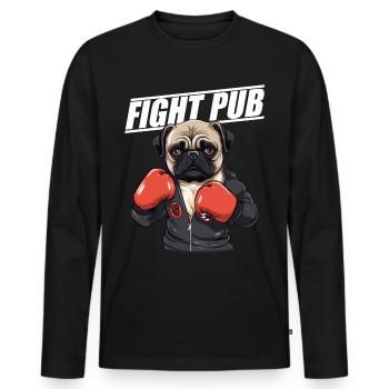 Fight Pub Mops mit Boxhandschuhen - Männer Premium Bio Langarmshirt - Schwarz - Vorne - Nico (187cm)