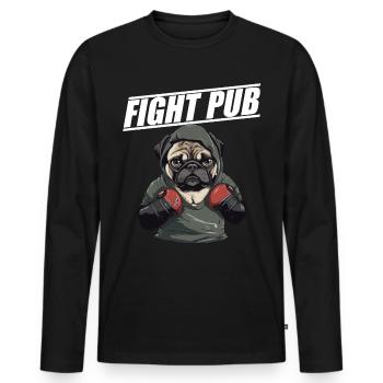 Fight Pub Mops mit Boxhandschuhen - Männer Premium Bio Langarmshirt - Schwarz - Vorne - Nico (187cm)