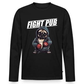 Fight Pub Mops mit Boxhandschuhen Boxer - Männer Premium Bio Langarmshirt - Schwarz - Vorne - Nico (187cm)