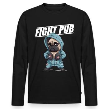 Fight Pub Mops mit Boxhandschuhen Boxer - Männer Premium Bio Langarmshirt - Schwarz - Vorne - Nico (187cm)