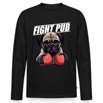Fight Pub Mops mit Boxhandschuhen Boxer - Männer Premium Bio Langarmshirt - Schwarz - Vorne - Nico (187cm)