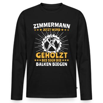 Zimmermann Zimmerer Zimmerleute - Männer Premium Bio Langarmshirt - Schwarz - Vorne - Nico (187cm)