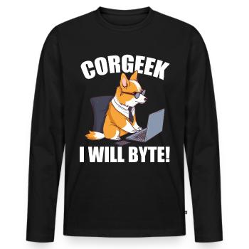 Corgi with glasses I Will Byte computer geek Corgeek - Men's Premium Organic Long Sleeve Shirt - black - Front - Nico (187cm)