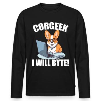 Corgi with glasses I Will Byte computer geek Corgeek - Men's Premium Organic Long Sleeve Shirt - black - Front - Nico (187cm)