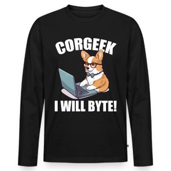 Corgi with glasses I Will Byte computer geek Corgeek - Men's Premium Organic Long Sleeve Shirt - black - Front - Nico (187cm)
