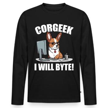 Corgi with glasses I Will Byte computer geek Corgeek - Men's Premium Organic Long Sleeve Shirt - black - Front - Nico (187cm)