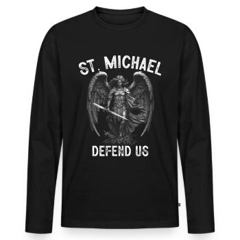 Archange Saint Michel Protégez-nous Défendez-nous - T-shirt manches longues Premium bio Homme - noir - Devant - Nico (187cm)