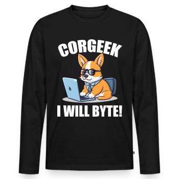 Corgi with glasses I Will Byte computer geek Corgeek - Men's Premium Organic Long Sleeve Shirt - black - Front - Nico (187cm)