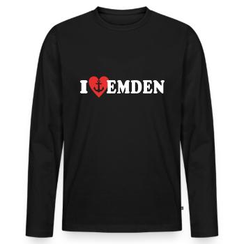 J’aime Emden Cher Emdener - T-shirt manches longues Premium bio Homme - noir - Devant - Nico (187cm)