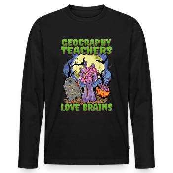 Erdkunde-Lehrer Lieben Gehirn-Zombie - Männer Premium Bio Langarmshirt - Schwarz - Vorne - Nico (187cm)