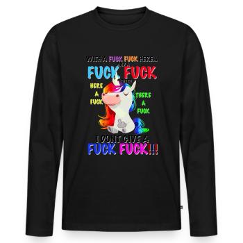 I don't give a funny unicorn - Men's Premium Organic Long Sleeve Shirt - black - Front - Nico (187cm)