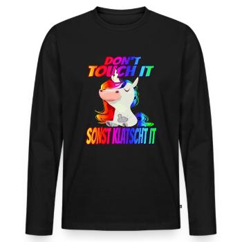 Don't Touch it sonst Klatscht it - Regenbogen - Männer Premium Bio Langarmshirt - Schwarz - Vorne - Nico (187cm)