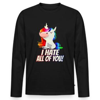 Ich Hasse Euch Alle! - Mittelfinger Regenbogen - Männer Premium Bio Langarmshirt - Schwarz - Vorne - Nico (187cm)