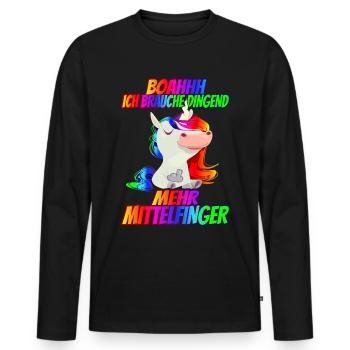 Ich brauche dringend mehr Mittelfinger Regenbogen - Männer Premium Bio Langarmshirt - Schwarz - Vorne - Nico (187cm)