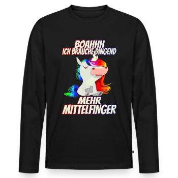 Ich brauche dringend mehr Mittelfinger Regenbogen - Männer Premium Bio Langarmshirt - Schwarz - Vorne - Nico (187cm)