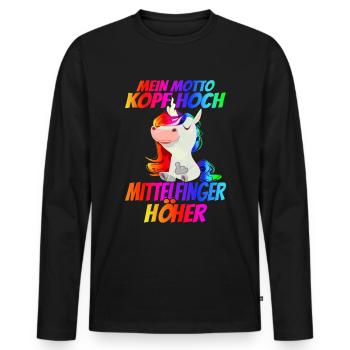 Mein Motto Kopf Hoch Mittelfinger Höher - - Männer Premium Bio Langarmshirt - Schwarz - Vorne - Nico (187cm)