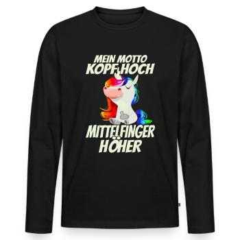 Mein Motto Kopf Hoch Mittelfinger Höher - - Männer Premium Bio Langarmshirt - Schwarz - Vorne - Nico (187cm)