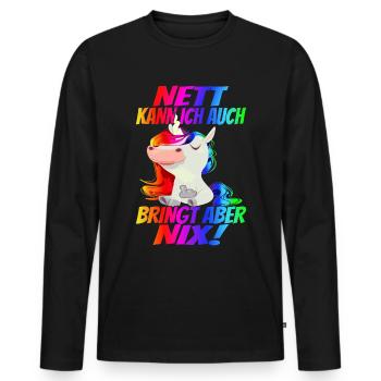 Nett kann ich auch, bringt aber Nix! - - Männer Premium Bio Langarmshirt - Schwarz - Vorne - Nico (187cm)