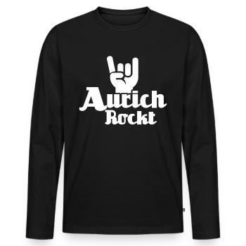 Aurich Sprüche Auricher Spruch - Männer Premium Bio Langarmshirt - Schwarz - Vorne - Nico (187cm)