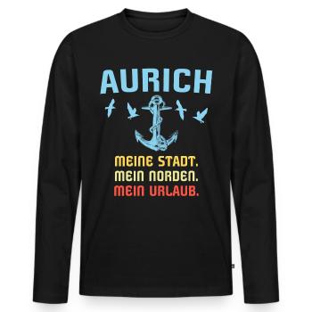 Aurich Sprüche Auricher Spruch - Männer Premium Bio Langarmshirt - Schwarz - Vorne - Nico (187cm)