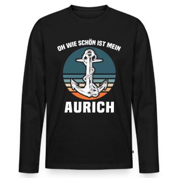 Aurich Sprüche Auricher - Männer Premium Bio Langarmshirt - Schwarz - Vorne - Nico (187cm)