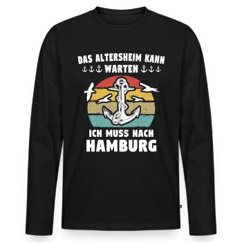 Hamburger Sprüche Hamburg - Männer Premium Bio Langarmshirt - Schwarz - Vorne - Nico (187cm)