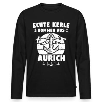 Aurich - Männer Premium Bio Langarmshirt - Schwarz - Vorne - Nico (187cm)