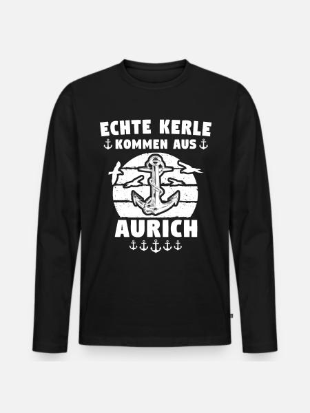 Aurich - Männer Premium Bio Langarmshirt - Schwarz