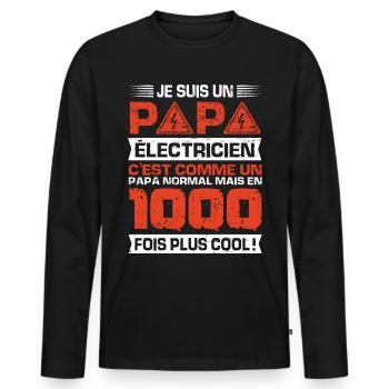 Idée cadeau papa humour fête des pères électricien - T-shirt manches longues Premium bio Homme - noir - Devant - Nico (187cm)