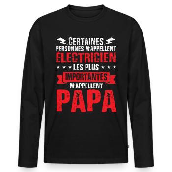 Idée cadeau électricien papa humour fête des pères - T-shirt manches longues Premium bio Homme - noir - Devant - Nico (187cm)