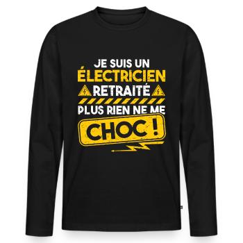 Électricien retraité fête des pères grand-père - T-shirt manches longues Premium bio Homme - noir - Devant - Nico (187cm)