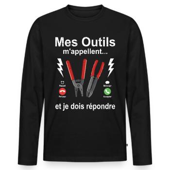 Électricien mes outils m'appellent fête des pères - T-shirt manches longues Premium bio Homme - noir - Devant - Nico (187cm)