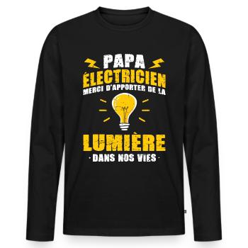 Idée cadeau papa humour fête des pères électricien - T-shirt manches longues Premium bio Homme - noir - Devant - Nico (187cm)