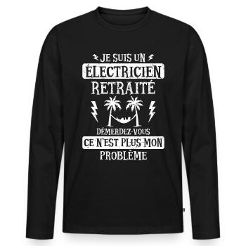 Cadeau électricien retraité humour fête des pères - T-shirt manches longues Premium bio Homme - noir - Devant - Nico (187cm)