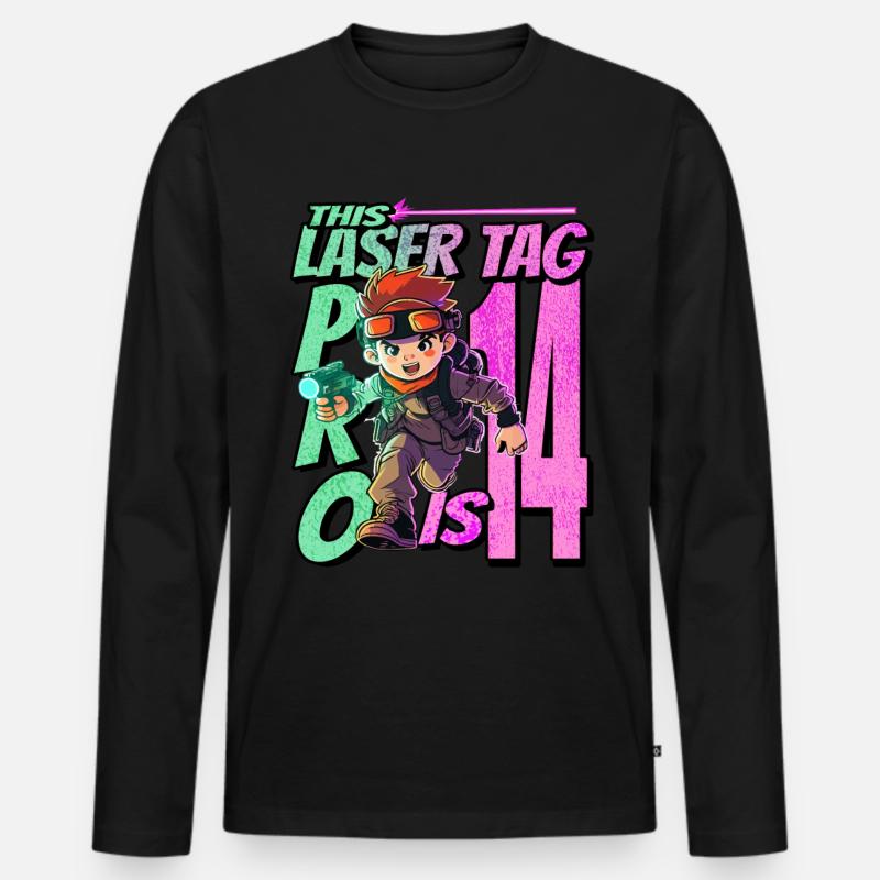 Finalmente 14 anni – Compleanno Lasertag - Maglia a manica lunga ecologica premium da uomo - nero
