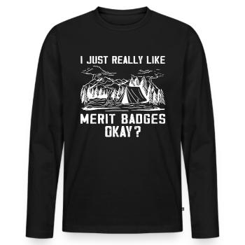 Camping Scoutisme - Drôle de guide scout - T-shirt manches longues Premium bio Homme - noir - Devant - Nico (187cm)