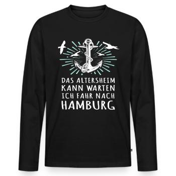 Lustige Hamburg Sprüche - Männer Premium Bio Langarmshirt - Schwarz - Vorne - Nico (187cm)