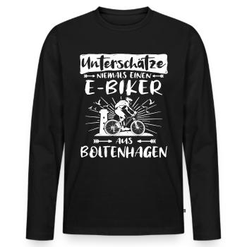 Boltenhagen Ebike Boltenhagener Ebiker - Männer Premium Bio Langarmshirt - Schwarz - Vorne - Nico (187cm)