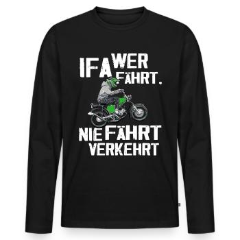 Lustiger Spruch Simsonfahrer S50 S51 Simme Moped - Männer Premium Bio Langarmshirt - Schwarz - Vorne - Nico (187cm)