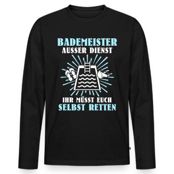 Schwimmmeister Bademeister Badmeister - Männer Premium Bio Langarmshirt - Schwarz - Vorne - Nico (187cm)
