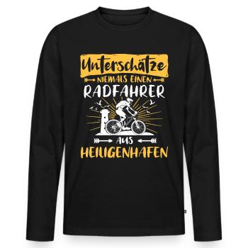Heiligenhafen Fahrradfahrer Heiligenhafener - Männer Premium Bio Langarmshirt - Schwarz - Vorne - Nico (187cm)